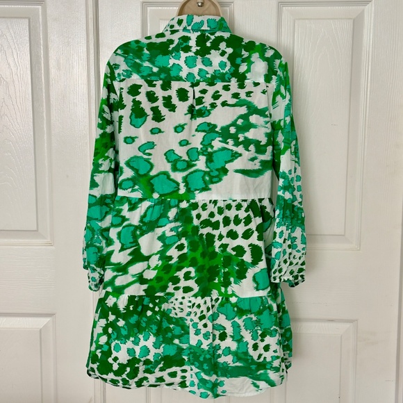 be Boho Vibrant Green and White Print Cotton Dress  Bohemian M - Picture 2 of 5